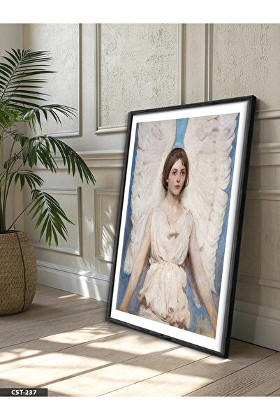 Evinemoda Ζωγραφική με Φτερά Αγγέλου, Γυναίκα με Μονοκόμματο Μαύρο Ξύλινο Πλα...