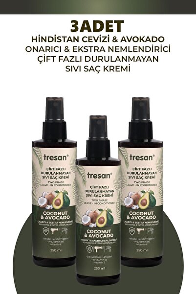 TRESA Tresan Coconut Avokado Durulanmayan Saç Kremi 250 ml 3 Adet