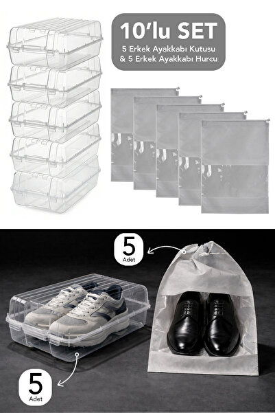 Meleni Home Σετ 10 τεμαχίων - 5 κουτιά ανδρικών παπουτσιών και 5 θήκες αποθήκ...
