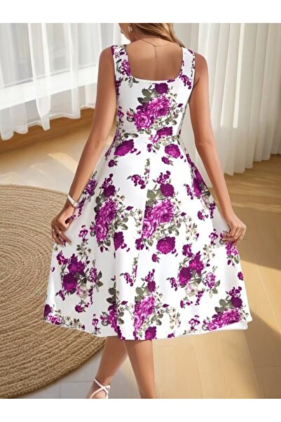 Wear Up Γυναικείο φόρεμα μίντι με τετράγωνο λαιμόκοψη και λουλουδάτο σχέδιο