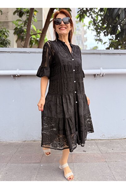 DenizEge Ιταλικό φόρεμα μίντι με φόδρα σε μαύρο χρώμα