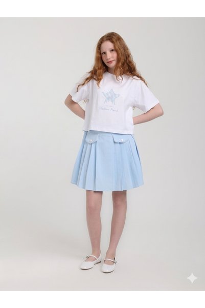Escabel Star Printed T-Shirt and Pinstripe Shorts Skirt Set