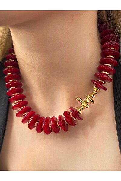 Twinssis Accessories Button Model Gold Detailed Design Brand Acrylic Necklace