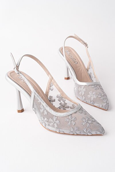 MUGGO ARIS Γυναικεία βραδινά παπούτσια με δαντέλα, λεπτή φτέρνα και ανοιχτή π...