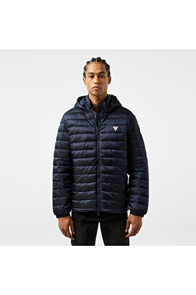 Guess Hooded Puffer Iridescent Nylon 40 Erkek Lacivert Mont