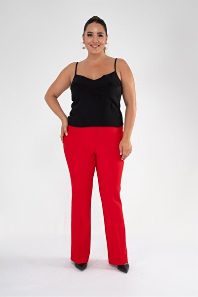 Roxxlen Women's Plus Size Women's Pocket Trousers Red