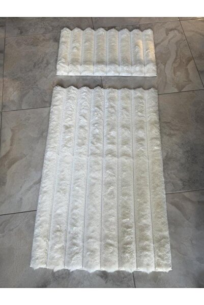 ROSSEV Set covoraș de baie din păr de iepure, crem, cu bază antiderapantă din TPR, lavabil, set de 2, 40x60-60x100