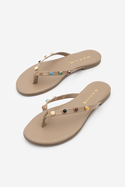 Marjin Women's Round Toe Colorful Stone Daily Slippers Selvera Mink