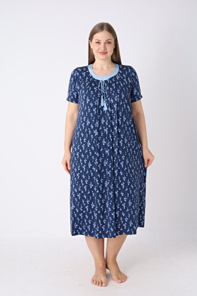 JENİKA Γυναικείο νυχτικό μεγάλου μεγέθους με κομψό γιακά, δαντέλα και λεπτομέ...