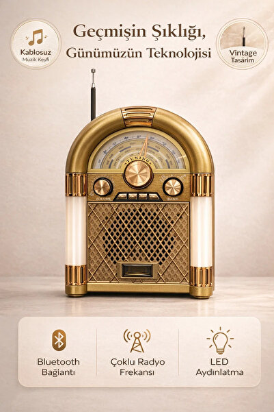 FaroxTech Retro Jukebox Görünümlü LED Aydınlatmalı Kablosuz Bluetooth Radyo
