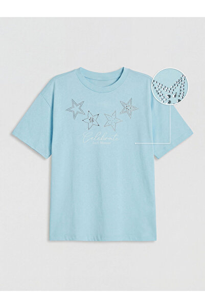 LC Waikiki Peak New Season Crew Neck Stone Printed Girls' T-Shirt