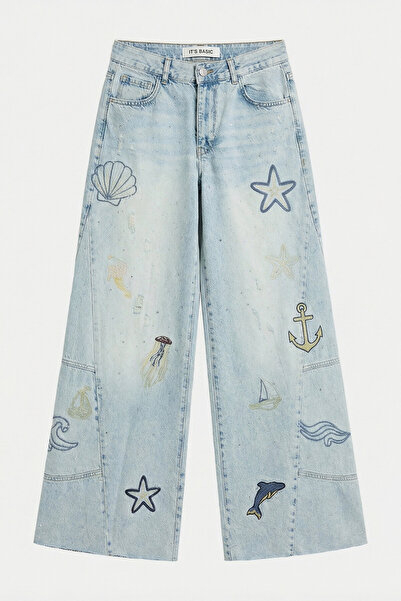 it's basic Γυναικείο τζιν σε χρώμα τζιν T-12s6-99 Palazzo Fit με λεπτομέρεια ...