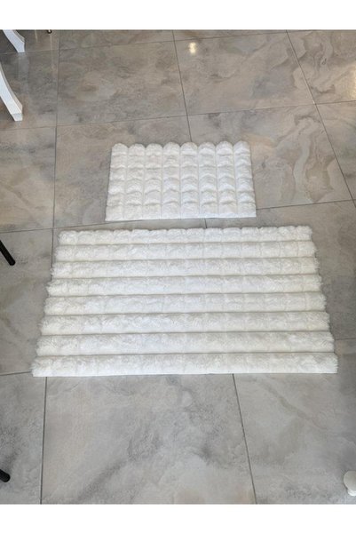 ROSSEV Set covoraș de baie din păr de iepure, crem, cu bază antiderapantă din TPR, lavabil, set de 2, 40x60-60x100