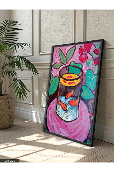 Evinemoda Πίνακας Ματίς Χρυσό Ψάρι σε Μονοκόμματο Μαύρο Ξύλινο Πλαίσιο