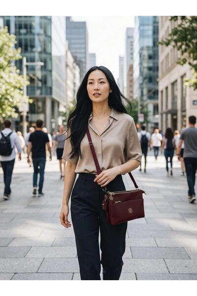 SANAT Γνήσιο δέρμα, λειτουργική γυναικεία τσάντα ώμου με 3 θήκες