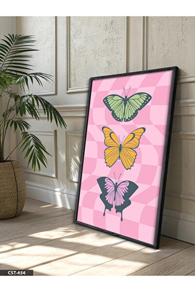 Evinemoda Πολύχρωμες πεταλούδες σε ένα κομμάτι με μαύρο ξύλινο πλαίσιο