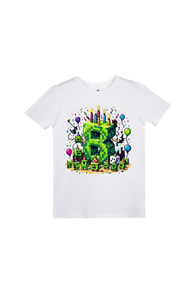 Minecraft Doğum Günü 8 Yaş Baskılı Tasarım Çocuk T-shirt