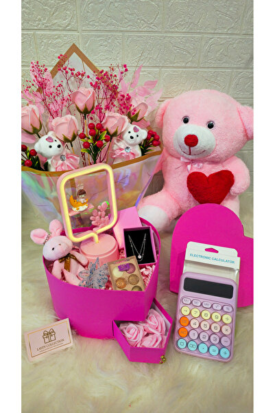 Laydy Collection Kız Arkadaşa Dopdolu Hediye Paketi - Pembe Peluş Ayıcıklı & ...