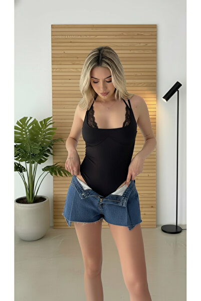 MOJO MOJO Black Halter Neck Laced Bodysuit