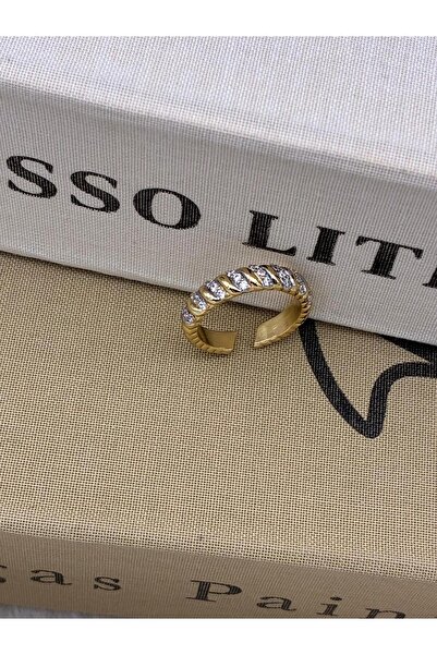 Hedef Bijuteri Gold Color Modern Zircon Stone Twisted Special Series Adjustab...