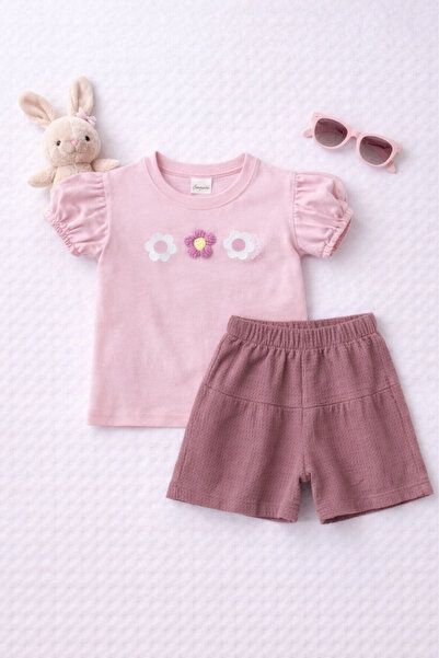 BABY SPORT Girls' T-Shirt and Shorts Set with Floral Detail and Ruffle Sleeve...