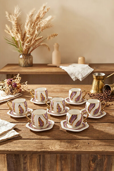 Zucci Home 12 Parça Porselen Türk Kahvesi Fincan Takımı –Şık Vintage Sunum Fi...