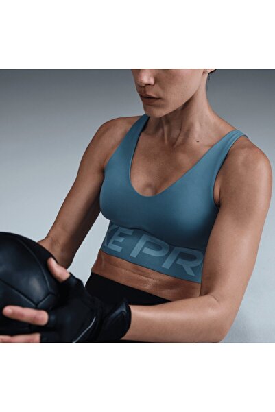 Nike Pro Indy Plunge Spor Sütyeni, Orta Destekli, Kadın - Füme Mavi/Kot Turku...