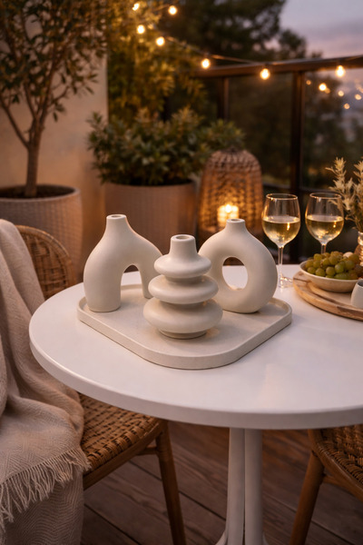 CLAYRAA 4’lü Modern Minimal Dekor Seti – Vazo & Dekoratif Tepsi