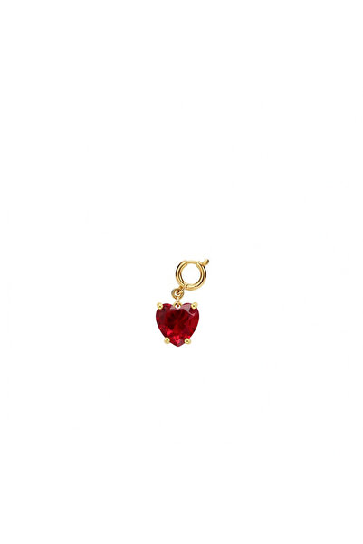 Silveranka 925 Ayar Gümüş 6 mm Kırmızı Kalp Taşlı Kolye Ucu - Charm