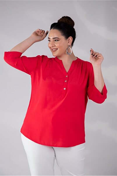 Roxxlen Women's Plus Size Front Buttoned Viscose Blouse