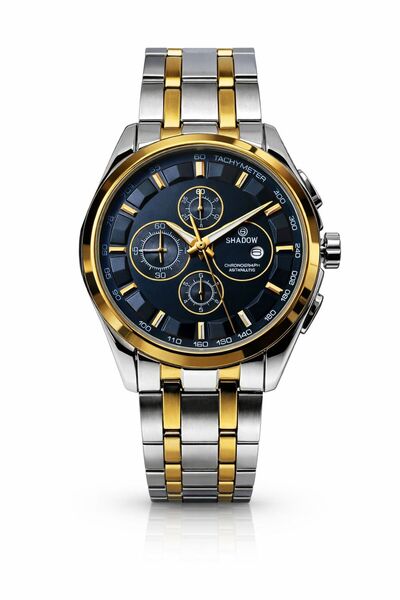 SHADOW Velocity Men’s Analog Watch Black Dial Chronograph Style Two Tone Stai...