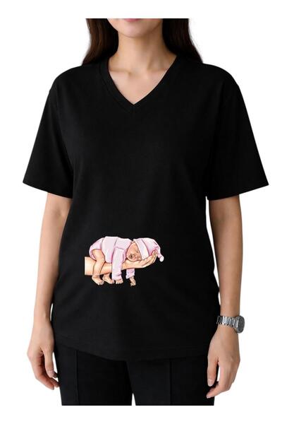 BENROMA ELDE ΡΟΖ ΜΠΛΟΥΖΑΚΙ ΕΓΚΥΜΟΝΩΝ ΜΕ ΣΤΑΜΠΑ ΜΩΡΟΥ ΚΑΙ V-ΛΑΙΜΑΡΙΑ, OVERSIZE...