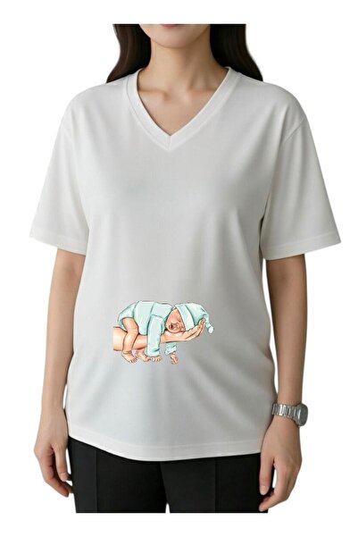 E-ROMA Μπλουζάκι εγκυμοσύνης με στάμπα ELDE BABY, με λαιμόκοψη V, oversized 1GJ6