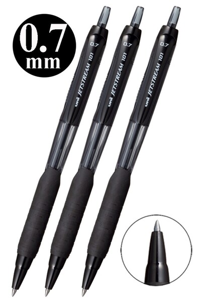 Artlantis Siyah Jel Uçlu Pilot Kalem 3 Adet Uniball Jetstream SXN-101 0.7 mm Roller Basmalı Kalem Roller Uçlu