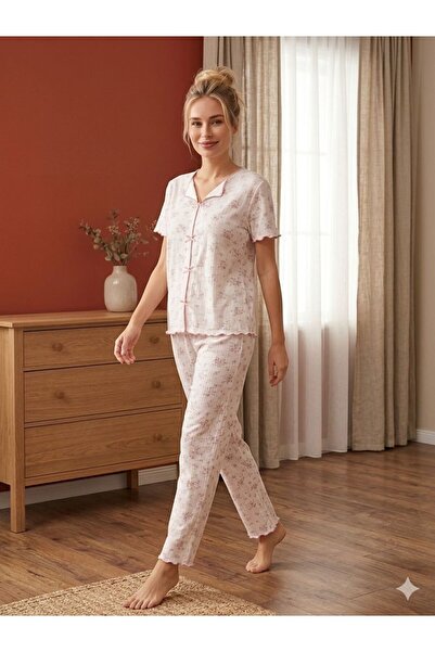 PİJALİNA Γυναικείο Σετ με Κοντό Μανίκι και Μακρύ Σχέδιο Καρδιάς