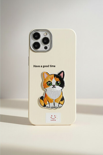 QUSCHU iPhone 13-14 Uyumlu Kawaii Nakışlı Sevimli Kedi Figürlü Silikon Telefo...