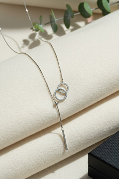 morbella 316L Steel Silver Antique Ring Adjustable Necklace - Tarnish-Free Wa...