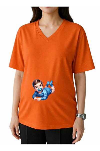 E-ROMA Tricou supradimensionat pentru bărbat, cu imprimeu, decolteu în V, pen...