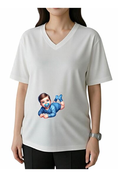 DM DOLCE MORE Μπλουζάκι εγκύου με στάμπα και λαιμόκοψη V για αγοράκι 1GJ2