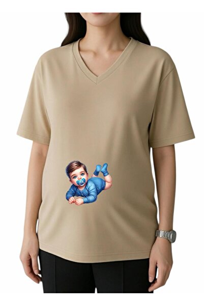 E-ROMA Tricou supradimensionat pentru bărbat, cu imprimeu, decolteu în V, pen...