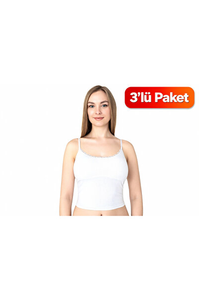 Cansu İç Giyim Women's 3-Pack Lace Crop Tank Top Set - Thin Adjustable Straps