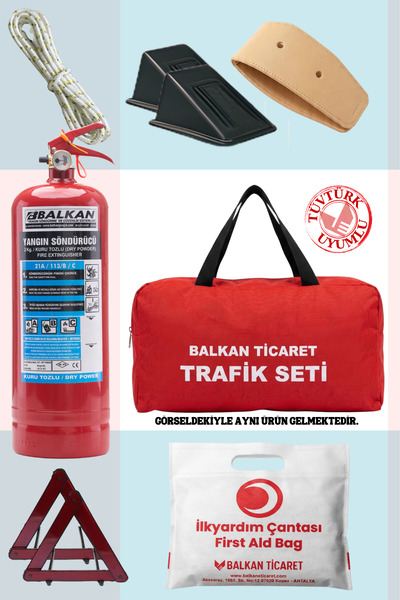 Balkan Ticaret Trafik Seti Oto Güvenlik 2Kg Yangın Tüpü Reflektör 2 Adet Tako...