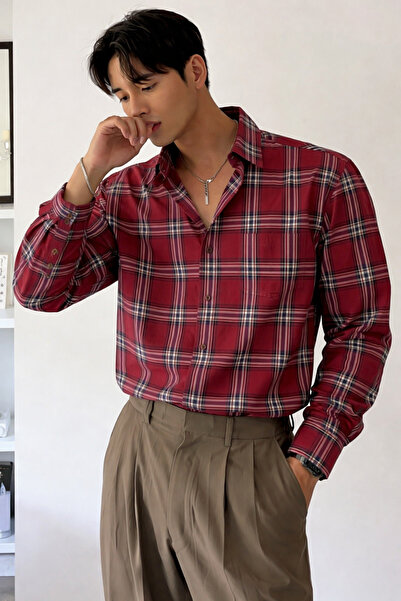 COOL TARZ Ανδρικό καρό πουκάμισο με λεπτή εφαρμογή, μακρυμάνικο, βαμβακερό, κ...