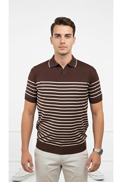 Plus Scorpion Men's Striped Polo Collar Knitwear T-Shirt Slim Fit Thin Knitwe...
