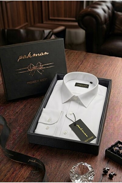 Pakman Slim Fit White Dacron Men's Shirt - Gift Boxed