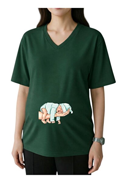 DM DOLCE MORE Μπλουζάκι εγκυμοσύνης με στάμπα ELDE BABY, με λαιμόκοψη V, over...