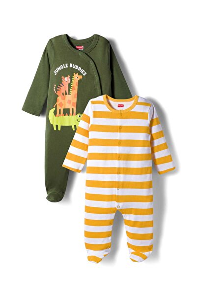 Babyhug Knit Full Sleeves Footed Sleepsuits With Stripes & Animal Print Pack ...