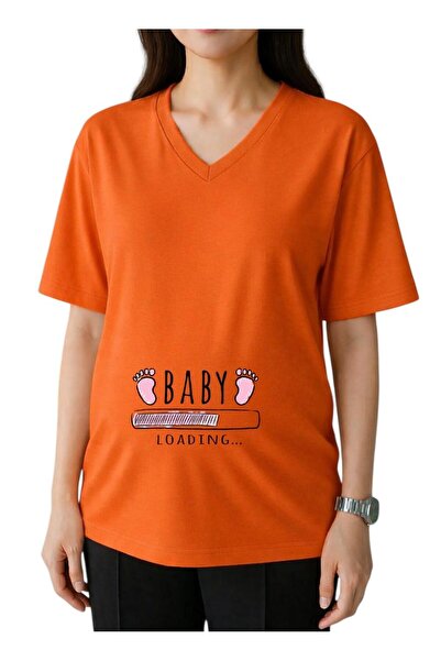 BENROMA Μπλουζάκι εγκύων με στάμπα μωρού, ροζ σχέδιο ποδιών, λαιμόκοψη V, ove...