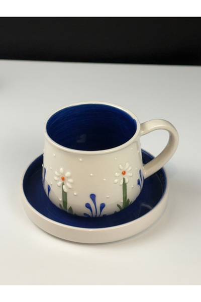 Tetik Tesbihçilik İznik Çinisi El İşçiliği Papatya Desenli Kupa – Gıdaya Uygu...