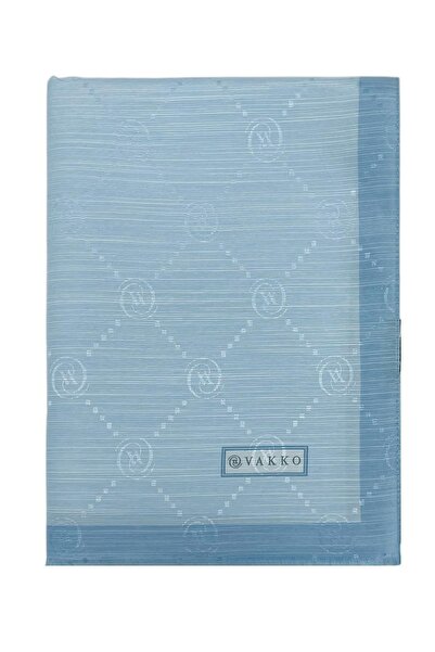 Vakko Cotton Silk Shawl - Striped Monogram - Baby Blue